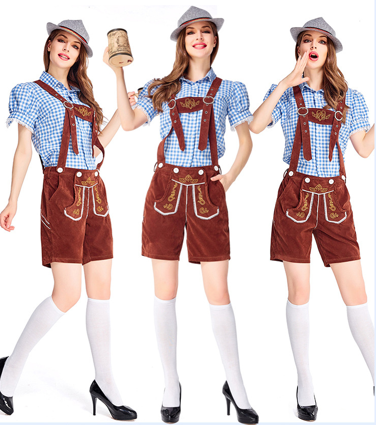 Womens Oktoberfest Outfit Embroidered Blouse with Lederhosen Shorts